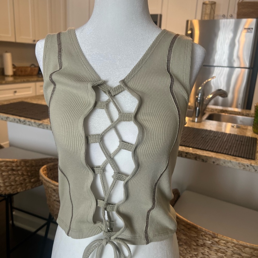 Tan Lace-Up Women's Top